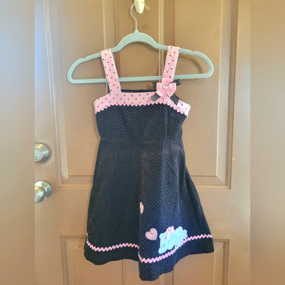 Vintage Rare, Too girls corduroy kitten jumper dress bows sparkle 6 black pink